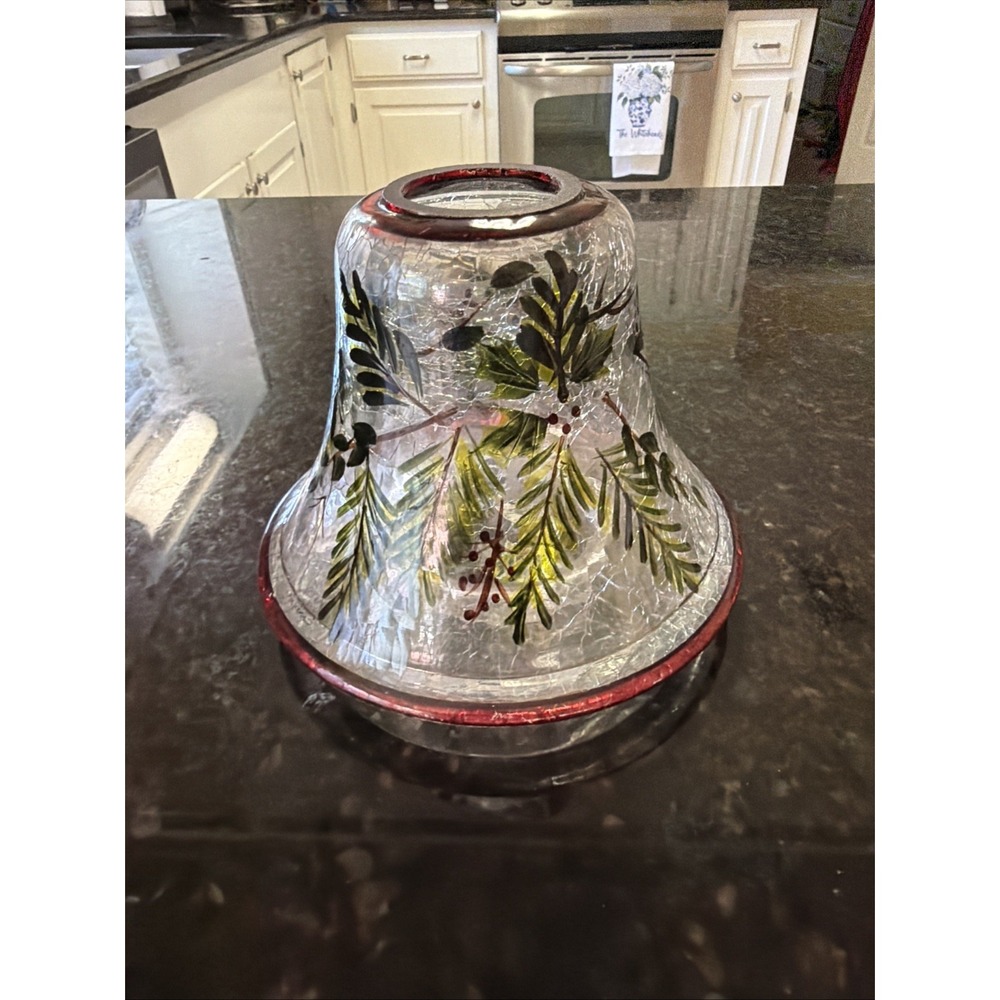 Yankee Candle Large Crackle Glass Candle Shade Topper Pine Branch Frosted Glass
